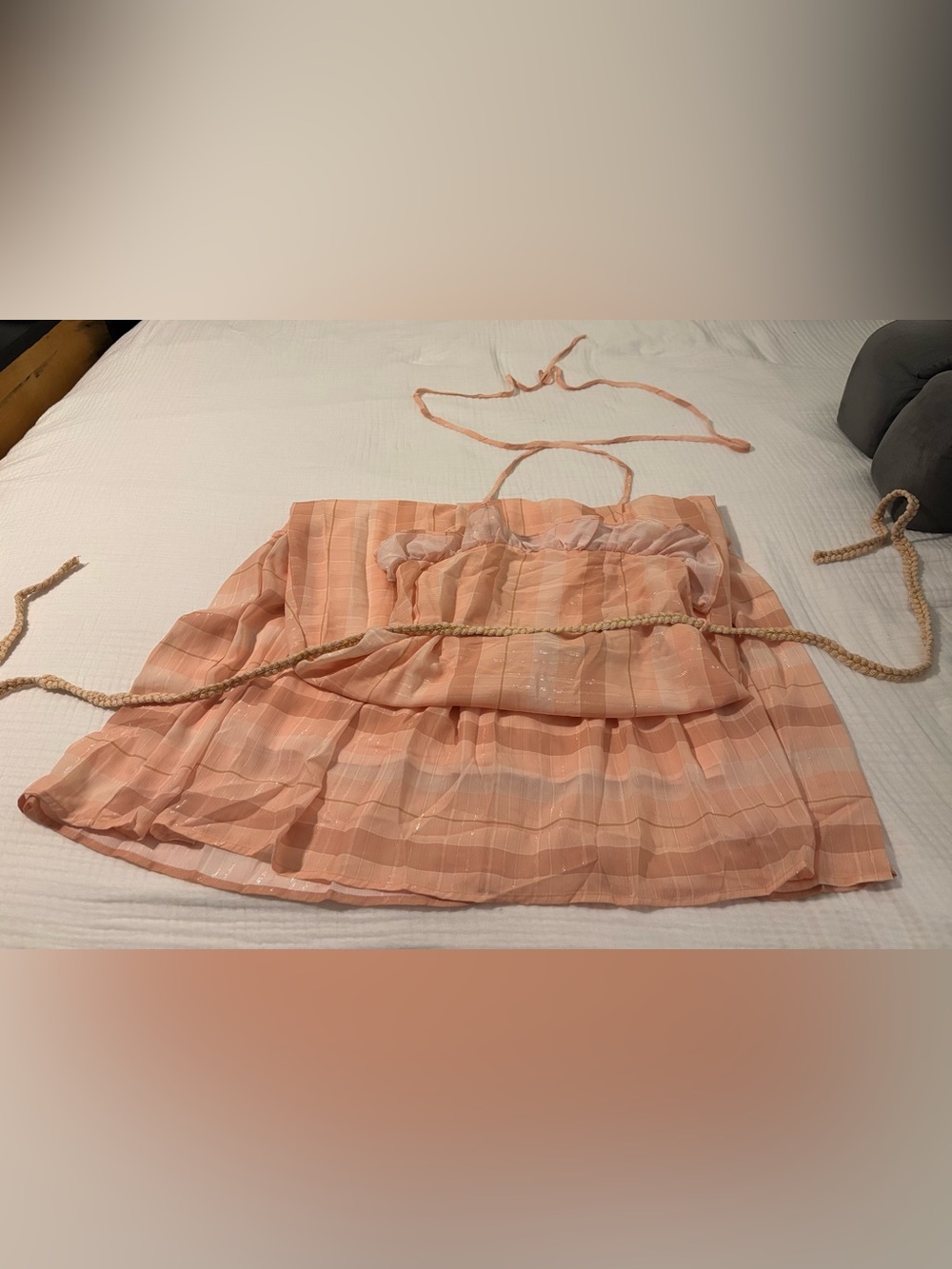 Ina Peach Striped Tiered Sundress with Braided Waist Tie